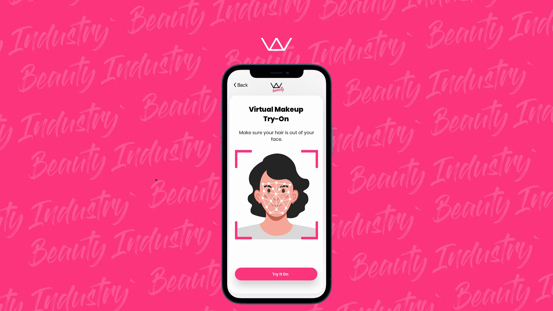 Virtual makeup try-on app on a smartphone, illustrating high-tech beauty industry trends
