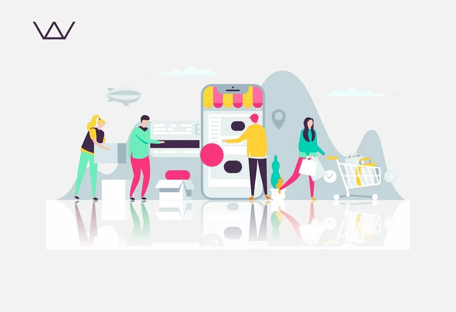 Studio British webshop shown on desktop and mobile: a homepage hero banner and a product listing page with clothing items and prices.