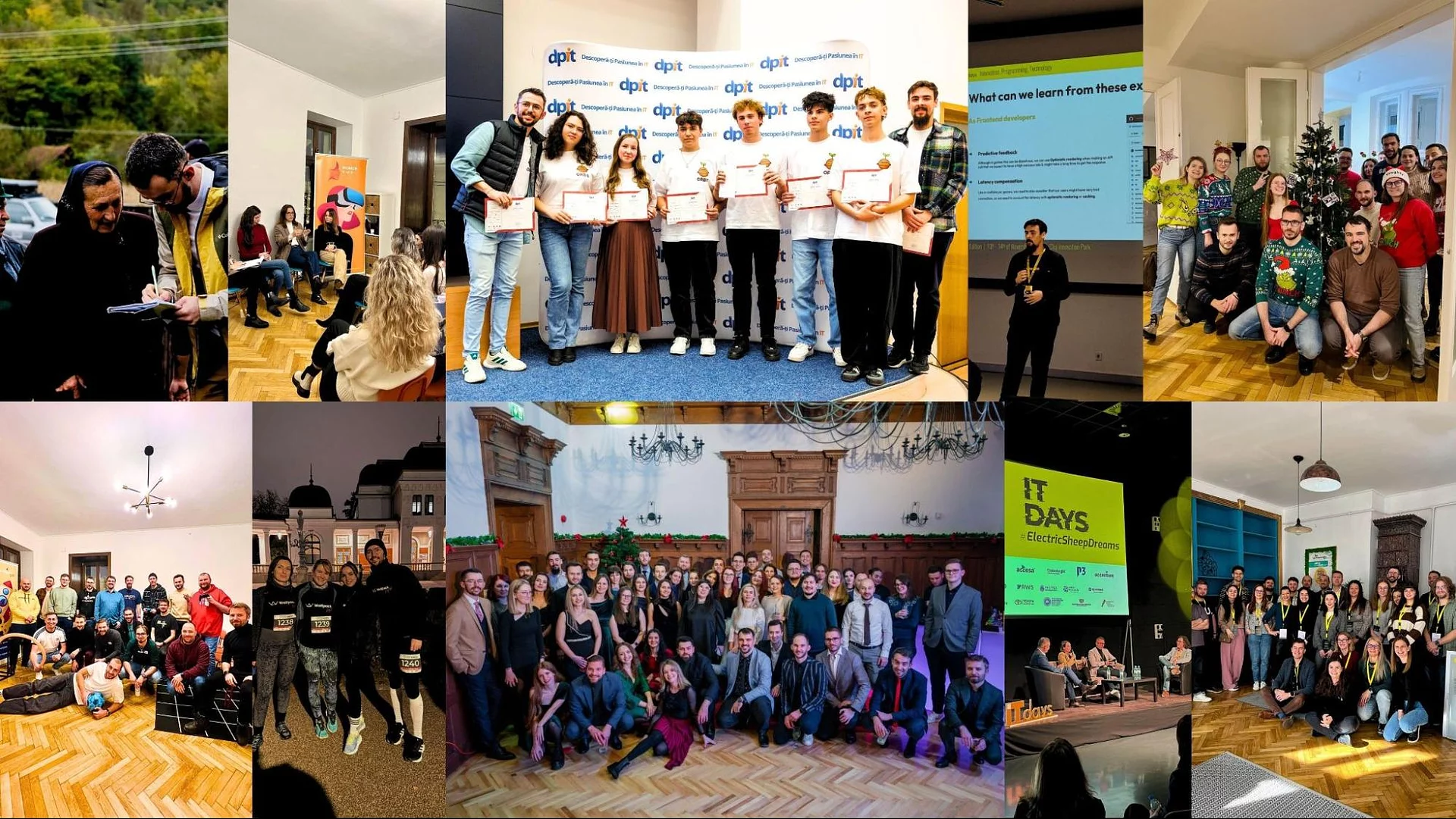 Photo collage of Wolfpack Digital's Q4 2024 highlights, including the 10-year anniversary party at Bethlen Castle and IT Days