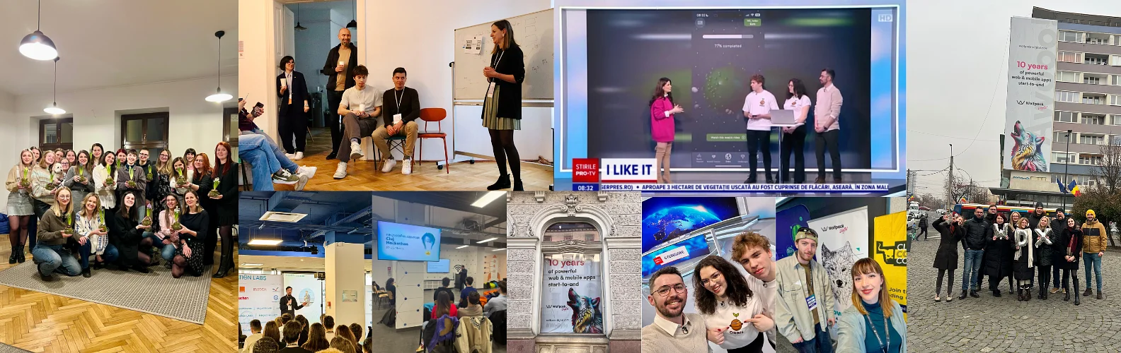 Photo collage of Wolfpack Digital's Q1 2025 highlights, including a Women's Day event and the 10-years anniversary banner